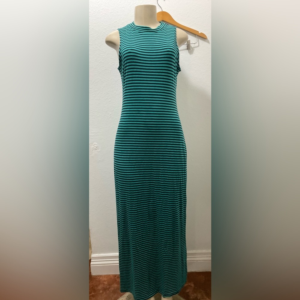 Soprano women’s turquoise and Black Striped Strapless Dress size L